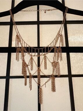 Layered Gold Tassel Fringe Necklace for Women